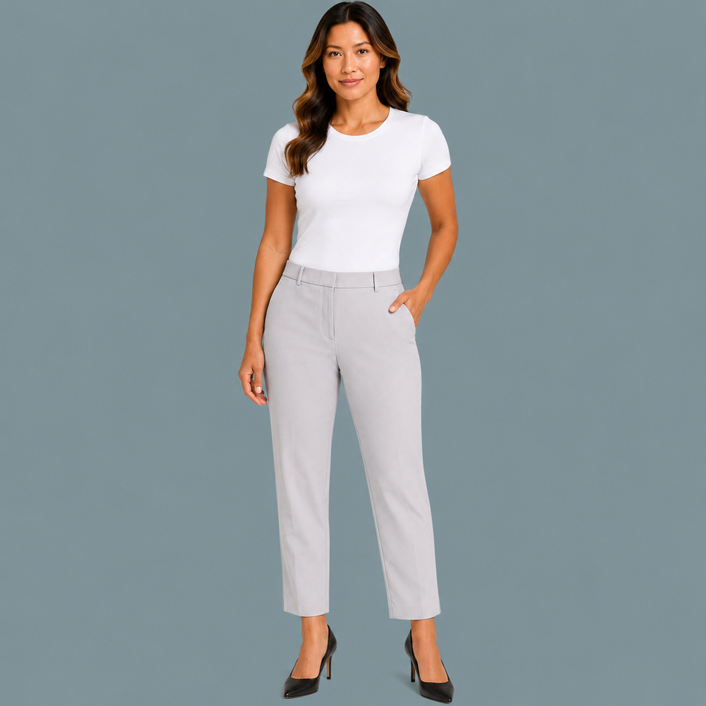 Ann Taylor Size 14T Tall Grey Gray Eva Ankle Length Button Zip Straight Leg Pant